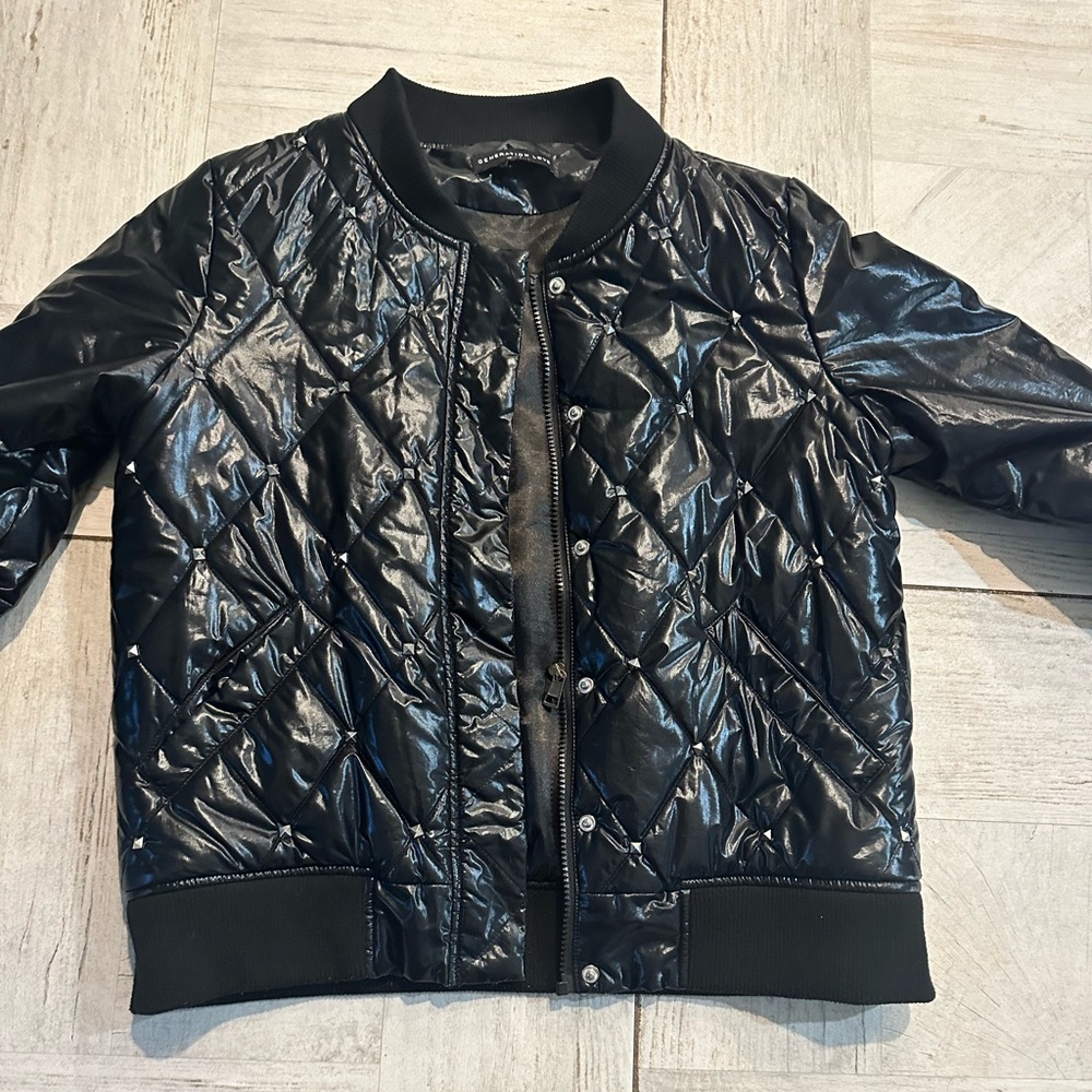 Generation love medium weight jacket black quilted look with silver studs